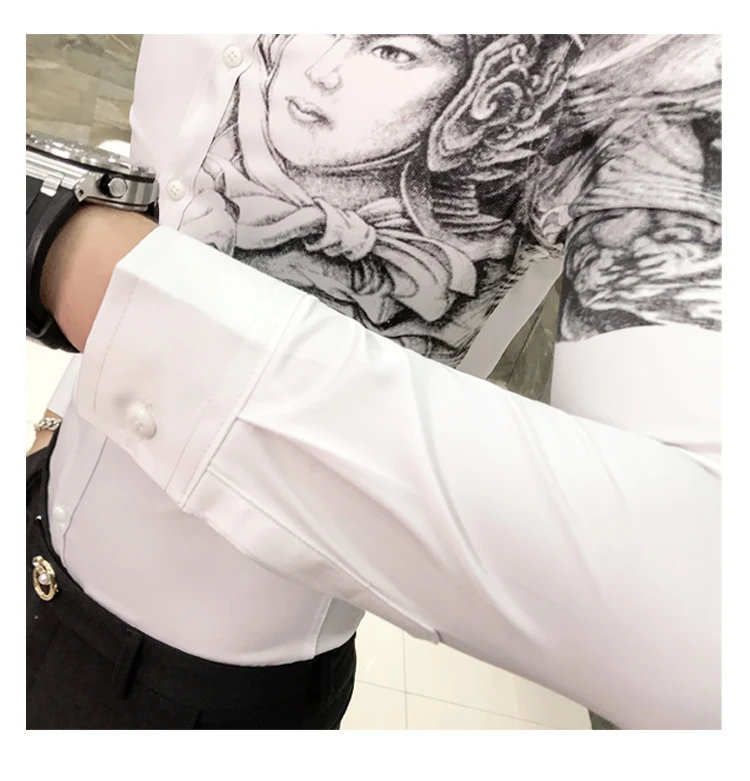Платье рубашка Корейская одежда мужская рубашка camisa social Повседневная приталенная мужская с принтом вечерние рубашки для клуба Camisa Masculina