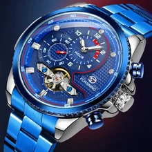 FORSINING relojes informales para hombre, pulsera mecánica de Tourbillon, de aleación, redondos, luminosos