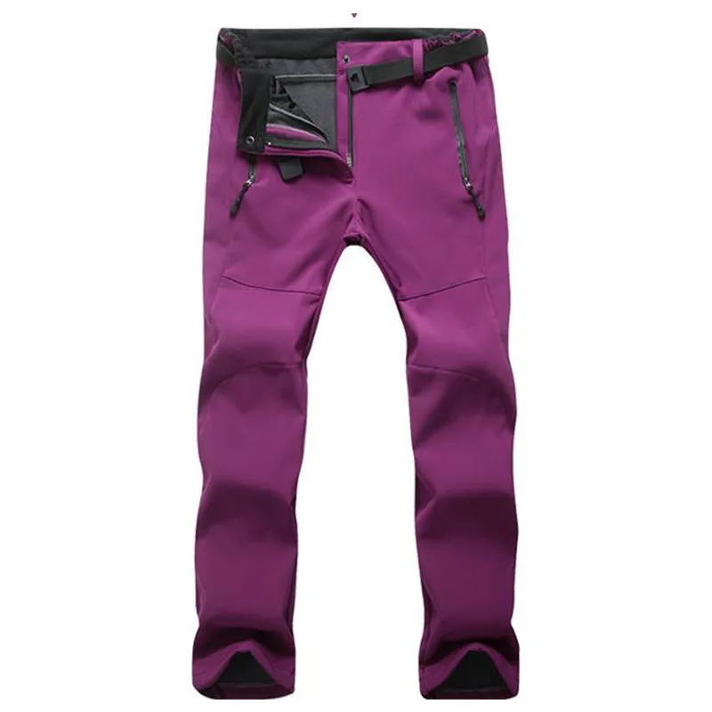 Women Purple Мужские и женские уличные зимние теплые брюки плюс бархатные водонепроницаемые ветрозащитные Свободные теплые лыжные брюки альпинистские флисовые брюки - Цвет: Women Purple