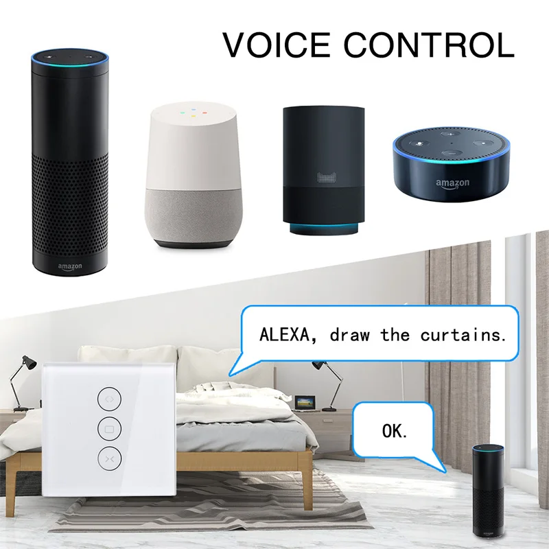WiFi Electric Smart Curtain Switch Tuya APP Voice Remote Control Touch Switch for Automized Curtain Motor Blind Roller Shutter