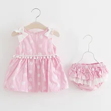 Коллекция года, Одежда для новорожденных девочек платье без рукавов+ шорты, комплект одежды из 2 предметов, Красивые наборы одежды с принтом в полоску летний пляжный костюм для детей возрастом от 0 до 24 месяцев