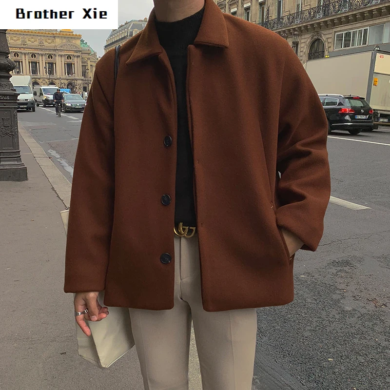 

Winter Padded Short Woolen Coat Men Fashion Solid Color Casual Woolen Jacket Man Street Wild Loose Loose British Wind Jacket