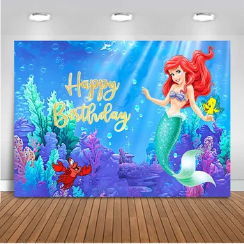 

Photography backdrop Girls little mermaid customize party decoration under the sea birthday theme background for photo