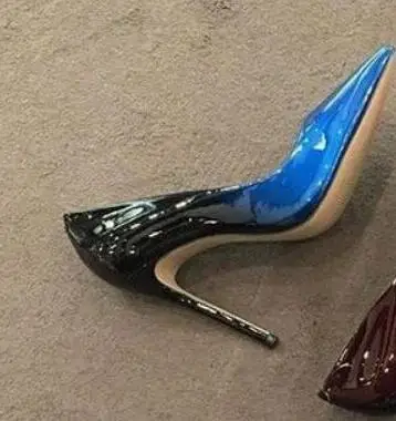 Sexy Gradient Color Pump Shoes Women Pointed Toe Patent Leather Thin Heel Wedding Shoes Bride Low Cut Mixed Color Patchwork Shoe - Цвет: as picture