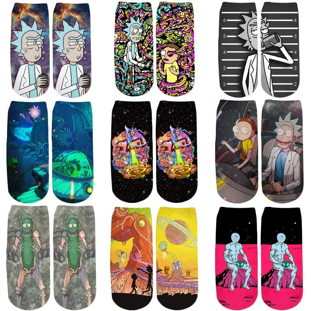 

PLstar Cosmos 2019 New 3D Printed Cartoon Rick and Morty cute short ankle socks for Men Women harajuku korean socks WZ=145