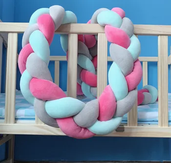 

2M/3M Baby Crib Protector Knot Baby Bed Bumper Weaving Plush Infant Crib Cushion For Newborns Nursery Bed Bumper Room Decor