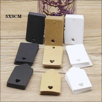

100Pcs 5*3cm DIY Kraft /white/black Paper blank Tags Scallop Heart hollow Label Luggage Wedding Note Blank price tag