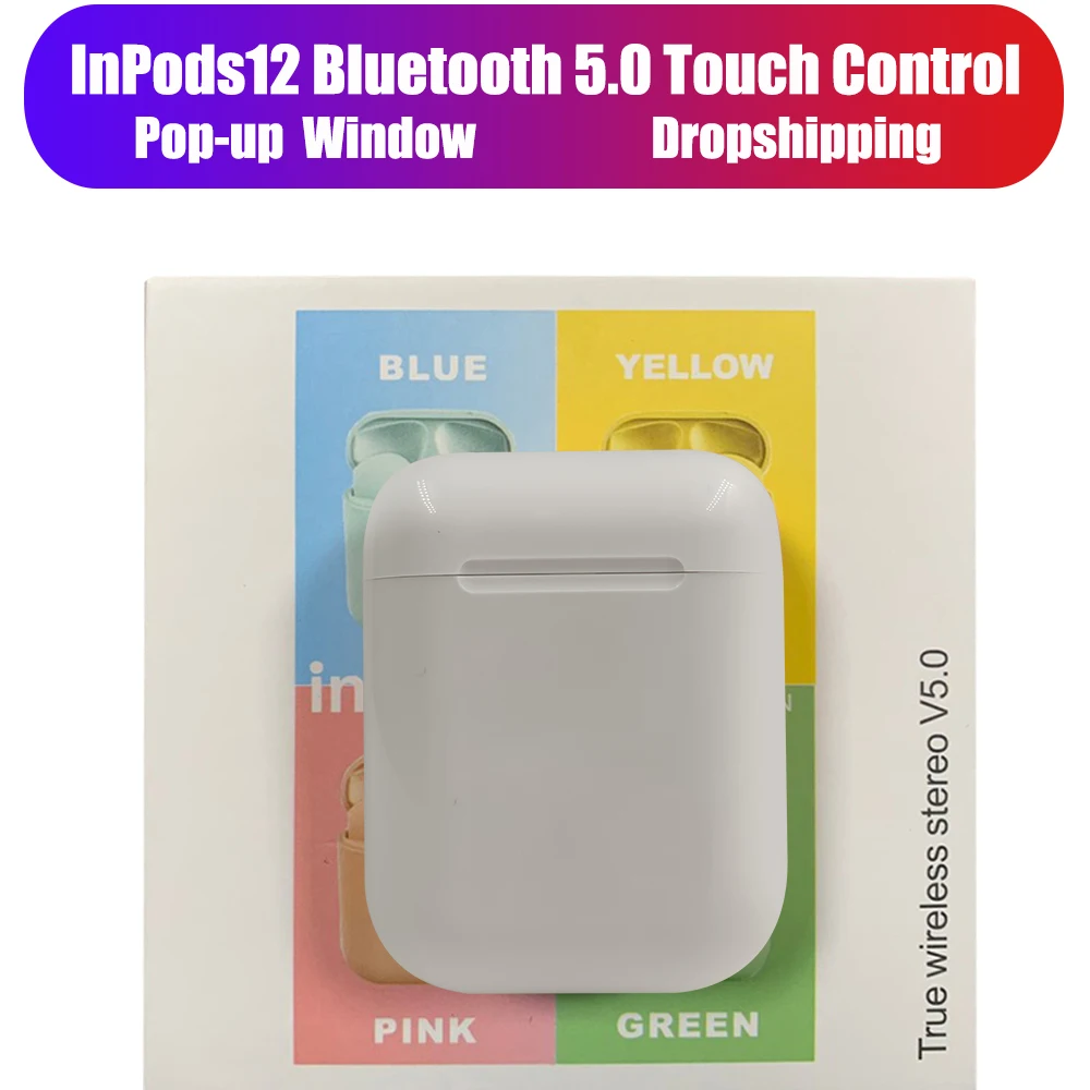 Беспроводные bluetooth 5,0 наушники Macaron наушники 12 tws стерео зарядка bluetooth гарнитура handsfree Беспроводные наушники с Чехол - Цвет: i12D  white BOX