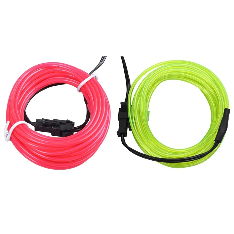 Top-2Pcs 3 м неоновый светящийся электролюминесцентный(El провода) с Батарея контроллера обновления(ярко-розового/зеленого цвета