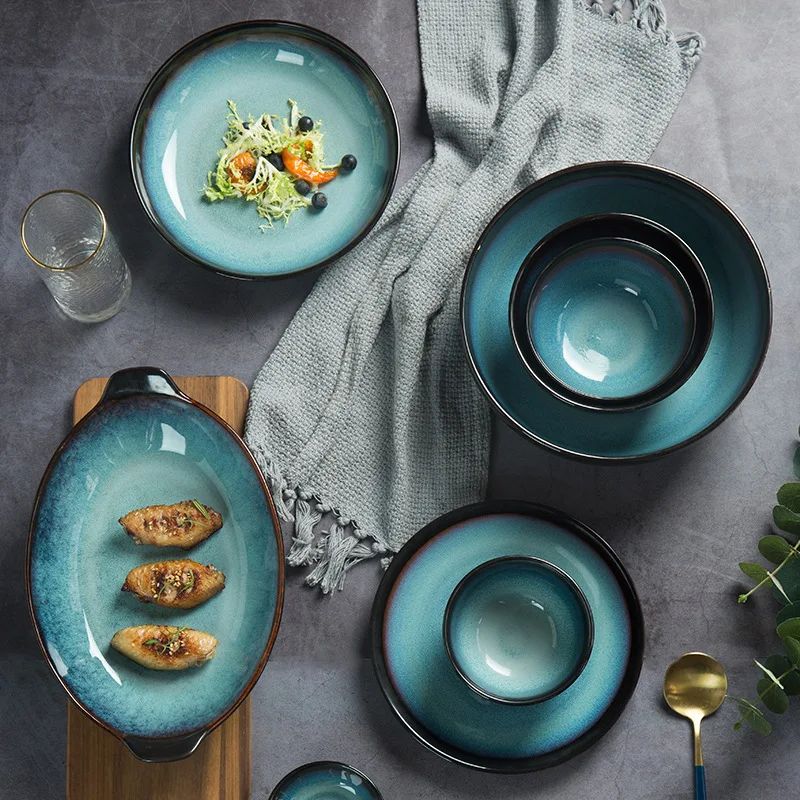 

Chinese Style Ceramic Dish Plate Porcelain Bowl Plate Glazed Tableware Set Rice Bowl Noodle Bowl Steak Plate SZ-CB21032002