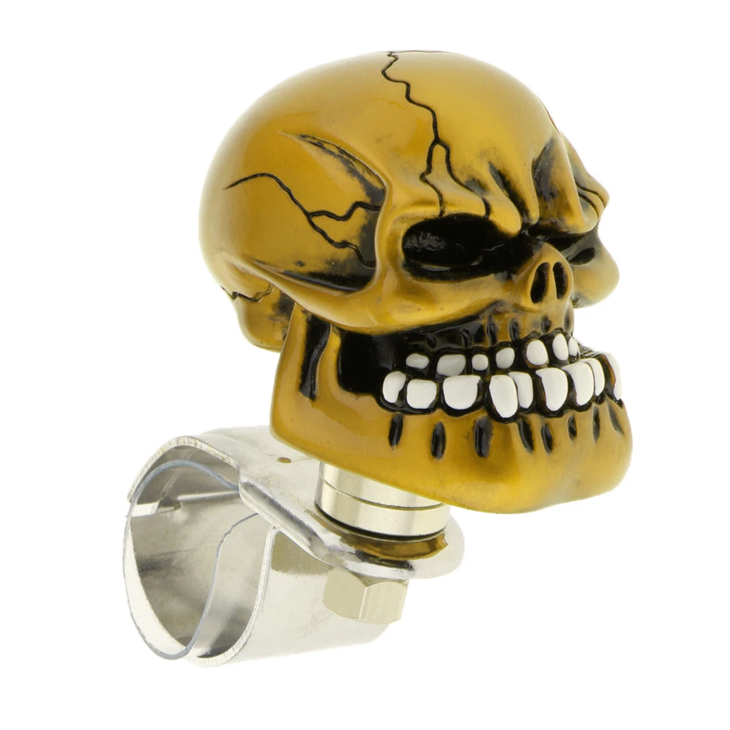 1PC Skull Head Car Steering Wheel Spinner Suicide Knob Handle Booster Resin+Metal 100x75x50mm