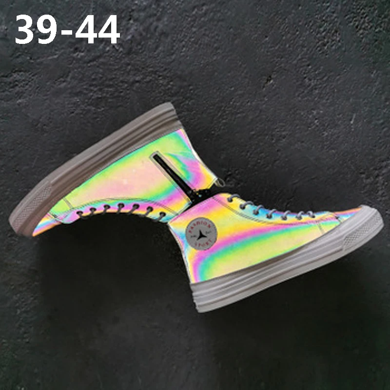 

2019 Summer Men's Tennis Shoes New High-top Shoes Chameleon Reflective Shoes Wild Non-slip Wear-resistant Canvas Shoes