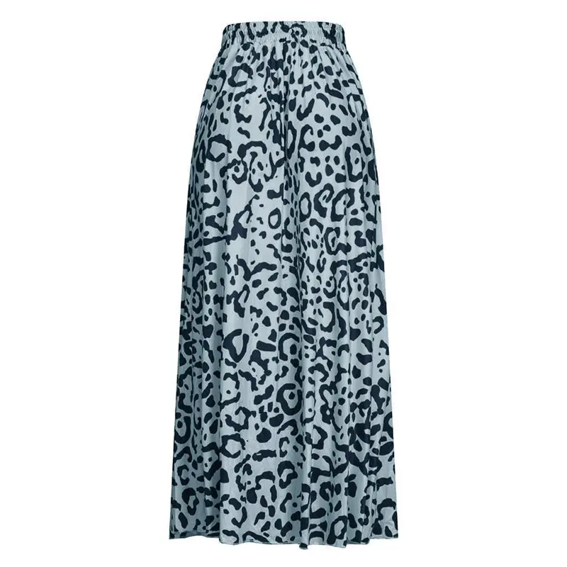 Sexy Skirts Womens Leopard Print Long skirt casual beach style Drawstring Pleated High Waisted Bohemian Maxi Skirt faldas A4