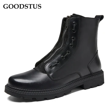 

GOODSTUS Men Genuine Leather Martin Boots High Top Good Quality Breathable Comfortable Lace-Up Height Increase Autumn Shoe