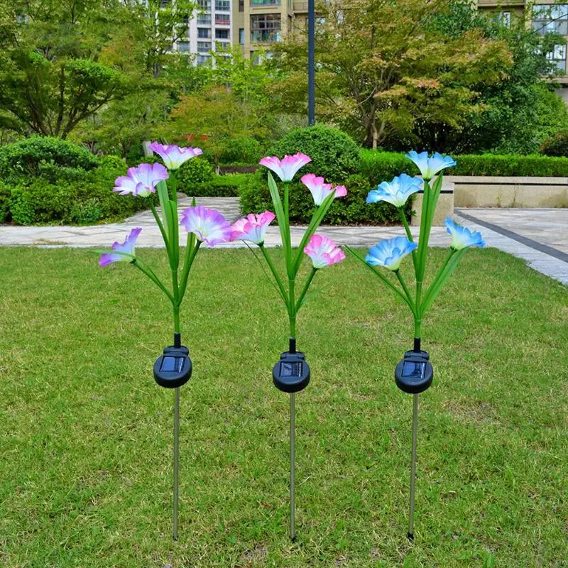 2 шт 3 цвета 4LED Солнечный симулятор Morning Glory газон свет Красочные Изменение наружная газонная лампа для сада