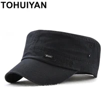 TOHUIYAN Кепка в стиле милитари, кепка в армейском стиле для мужчин и женщин, однотонная хлопковая кепка с плоским верхом, осенне-зимняя Регулируемая Кепка, Кепка с козырьком