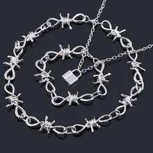 SG Punk Thorns Necklace Padlock Barbed Wire Bramble Lock Rock Chain Bracelet Oorbellen Hip Hop Collar Lady Girl Fashion Jewelry