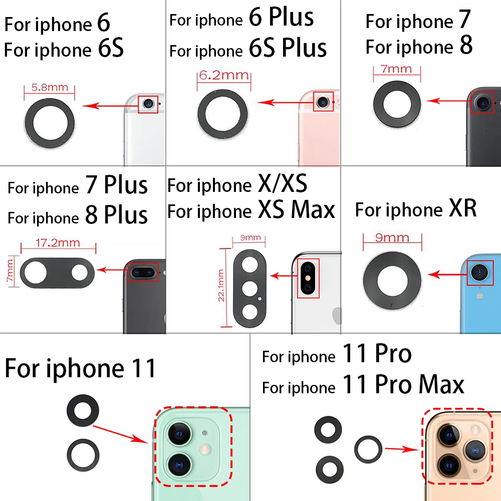 Новый оригинальный стеклянный объектив задней камеры для Iphone 6 7 8 Plus X XR XS 11 Pro
