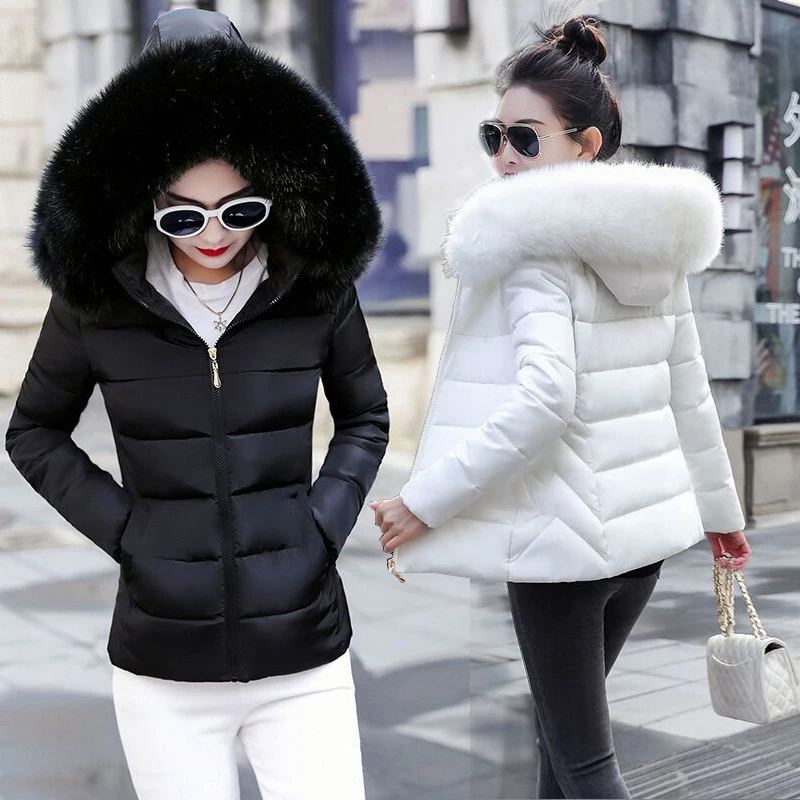 Новинка 2019, модная осенне-зимняя куртка для женщин, большой воротник из искусственного меха с капюшоном, пуховик из хлопка, зимнее пальто