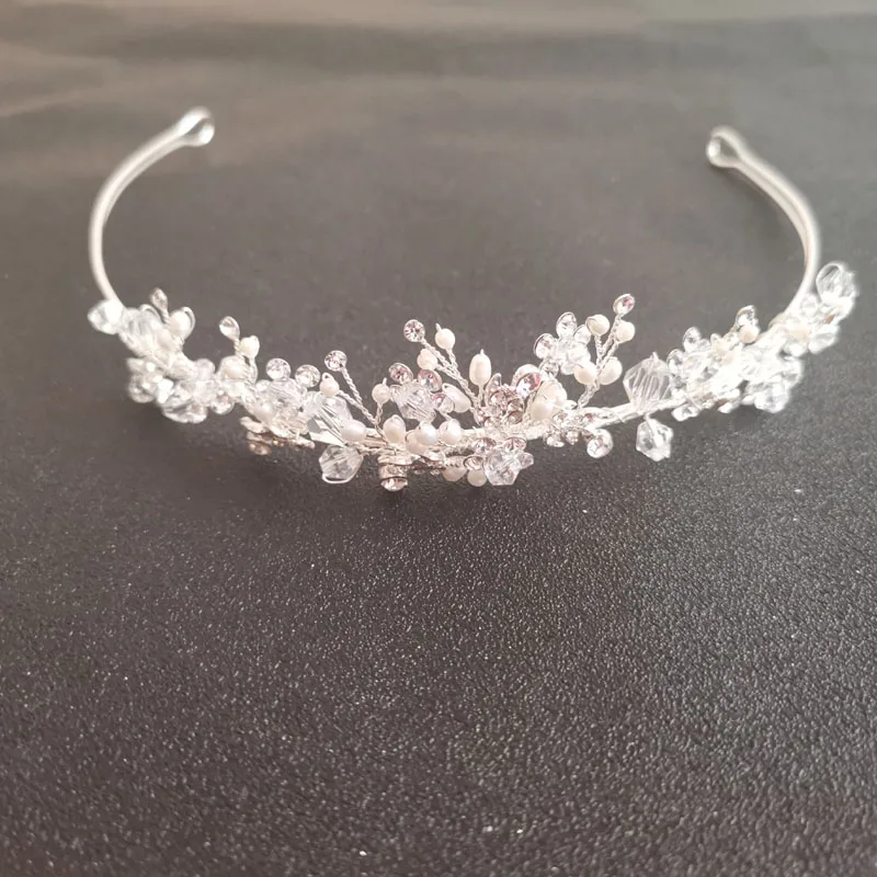SLBRIDAL ручной работы, со стразами кристалл пресноводный жемчуг свадебная диадема Корона принцесса женские аксессуары для головных уборов