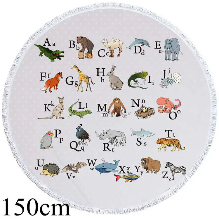003 Towel 150cm BeddingOutlet, алфавит, круглое пляжное полотенце, космическая планета, банное полотенце для подростков, дети, буквы, русские, Плайя, тоалла, Мультяшные животные, коврик - Цвет: 003 Towel 150cm