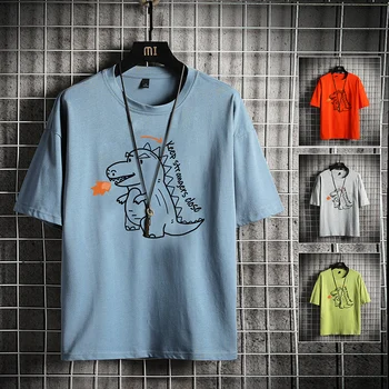 

T-shirts mem dinosaurs print short sleeve T-shirt fire dinosaurs men's high quality Tshirt Big and tall