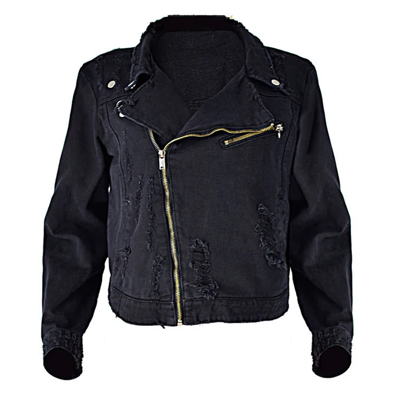 Женский тонкий черный короткий красивый мотоциклетный Жакет Повседневная джинсовая куртка джинсовое пальто для женщин Черный Плюс Размер английский стиль
