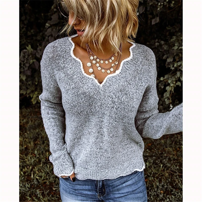 

2020 Women Knitted Pullover V Neck Sweater Solid Slim Casual Autumn Winter Knit Tops Clothes 2020 Hot