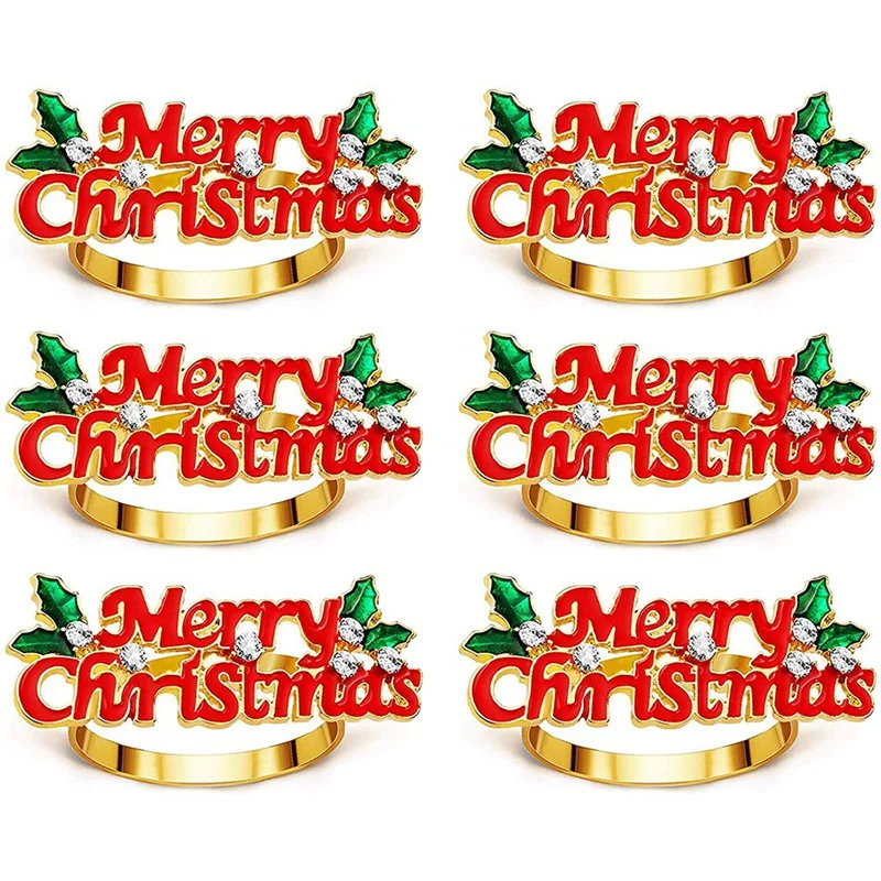 

Christmas Napkin Rings Set of 6, Red Merry Christmas Napkin Ring, Napkin Holder for Christmas Party Dinner Table Decor Retail