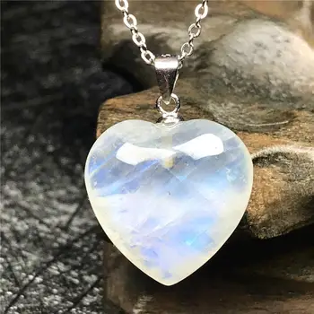 

Natural Heart Blue Light Moonstone Necklace Pendant Jewelry For Woman Man 17x7mm Beads Crystal Gemstone 925 Silver Chains AAAAA