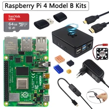 Kit de Raspberry Pi 4 Modelo B Original, Carcasa de ABS, tarjeta SD de 32 y 64GB, adaptador de corriente, ventilador, disipador de calor y Cable de vídeo para Raspberry Pi 4