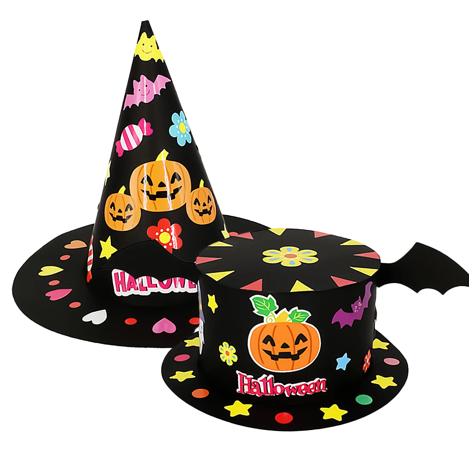 Flat Pionted Hat 2 шт шляпа ведьмы на Хэллоуин ручной работы бумажная шляпа набор с наклейкой двухсторонняя лента для детей принадлежности для костюмированной вечеринки Хэллоуин - Цвет: Flat Pionted Hat
