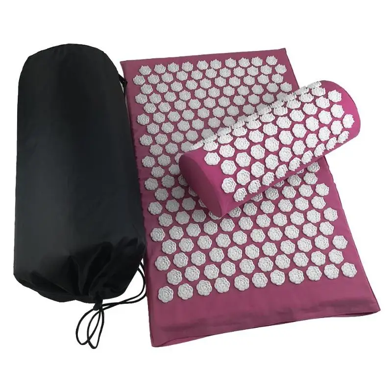 Massager Cushions Lotus Acupressure Mats Pillow Yoga Mats Relieve Back Pain Spike Mat Head Neck Foot Anti-stress Needle Massager - Цвет: Pink with Bag