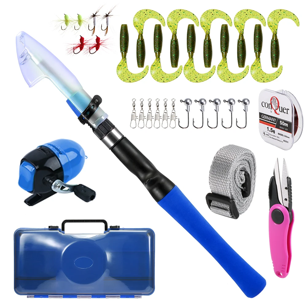

1.2M Fishing Rod Fishing Reel Telescopic Pole Lures Hooks Line Fishing Accessories Kids Fishing Rod Reel Combo Spincast Carp