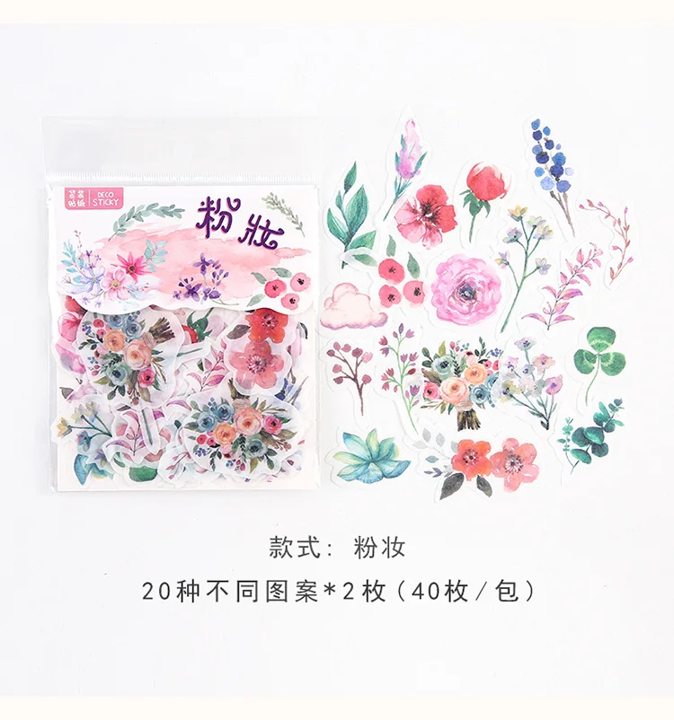 40 шт. КИТ планета Единорог Васи бумага дневник наклейки японский альбом для стикеров растение цветок Рождество наклейки канцелярские товары - Цвет: Flowers