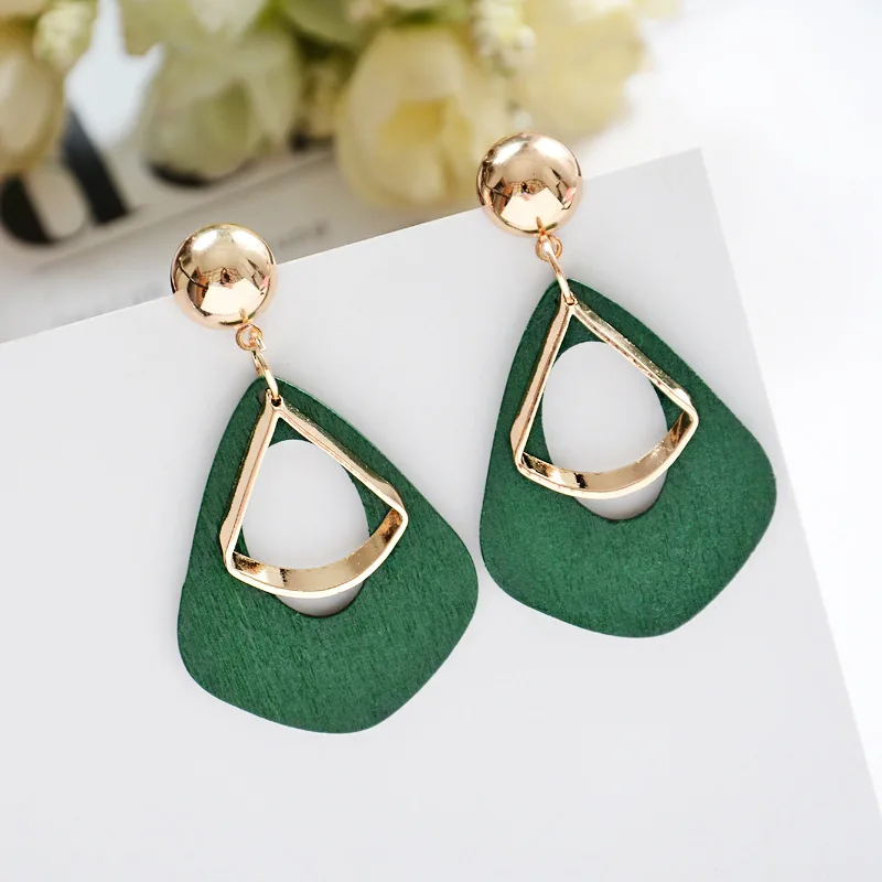 2019 Женская мода Boucle d'oreille Rouge Vert Noir Черный цвет длинный в деревянном стиле