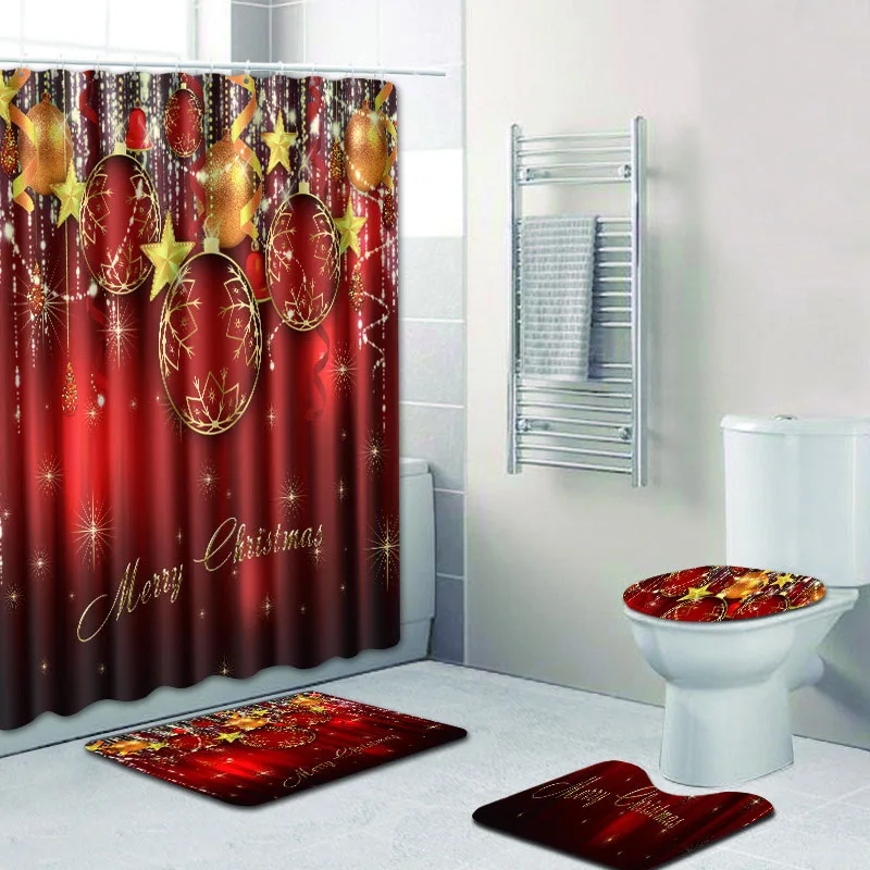 

Colorful Christmas Print Bathroom Shower Curtain Waterproof Polyester Modern Washable Toilet Seat Cover Home Bath Decor