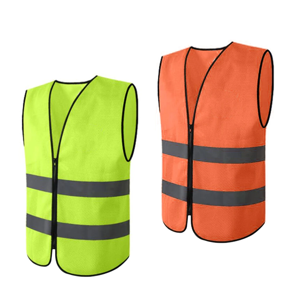 High Visibility Zipper Front Safety Vest With Reflective Strips, Premium, 2 Colors Optional
