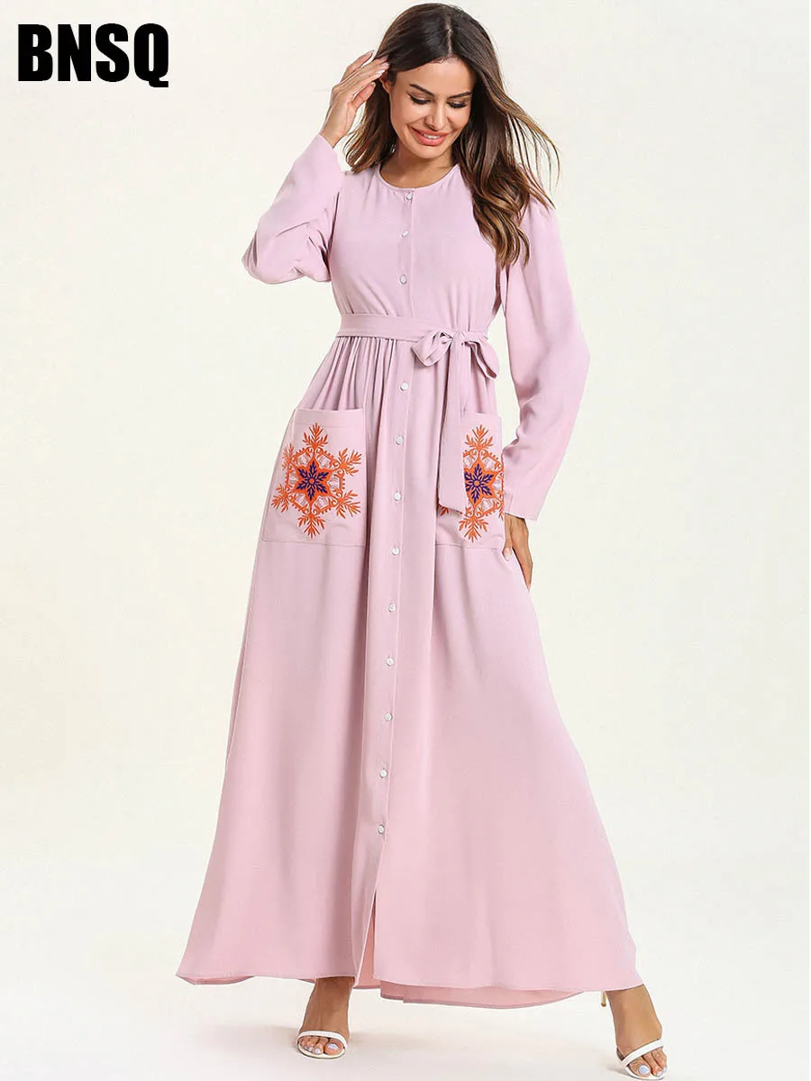 Муслима вышивка сшивание халаты Musulmane однобортный cardingan Abayas мусульманское служение одежды wq1217