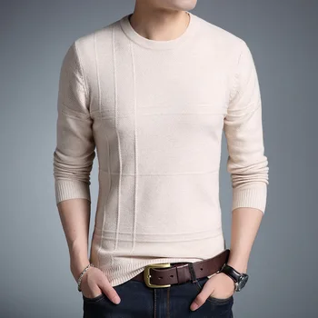 

2020 New Men's Sweater Sleek Minimalist Solid Color Slim Sweater Jacquard O-neck Pullover Sweater Men's Pullover Men