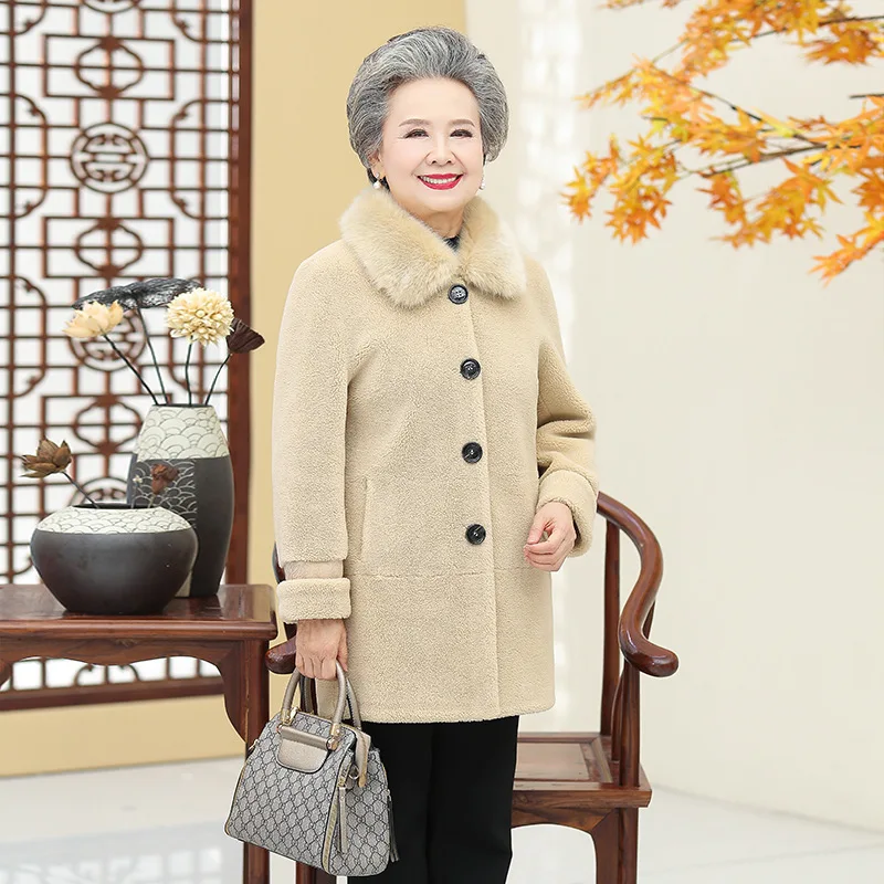 

Middle Aged And Elderly People WOMEN'S Dress Winter Woolen Jacket 6070 Overcoat Grandma-Old Man Clothes Fur Middle-aged Women Dr