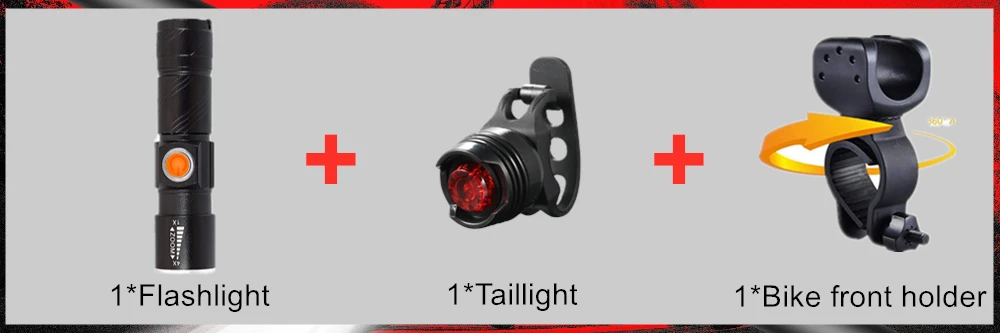 3 in1 8000 Lumen Bike Bicycle Light Set USB rechargeable LED Waterproof Super Bright Zoom Headlight Rear light  MTB Bike Light