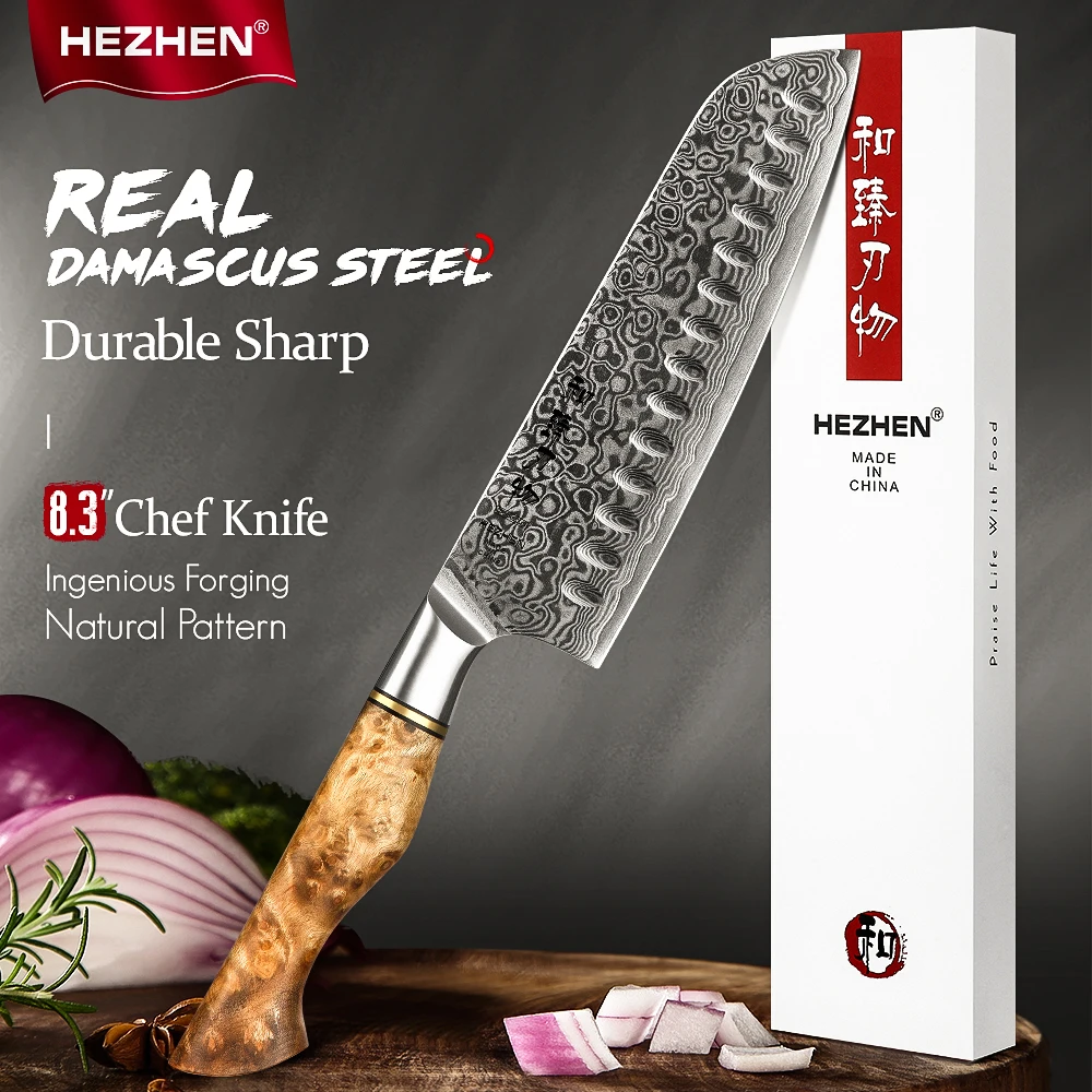 HEZHEN 7 Inch Santoku knife 67 Layer Super Sharp Damascus Steel High-end kntchen Knife For Meat Fish Vegetable cook knife