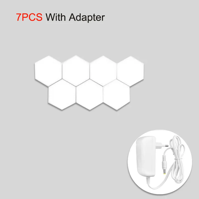 7pcs with adapter 110 В, 220 В, штепсельная вилка европейского стандарта, сделай сам, Квантовый светильник, сенсорный датчик, светодиодный модуль, ночная лампа, модульный шестигранный светодиодный магнитный светильник, настенный светильник - Цвет: 7pcs with adapter