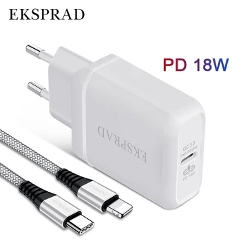 

EKSPRAD for iPhone Charger 18W USB C PD 3.0 Fast Charger with Cable for ipad iPhone 11 Phone Wall Charger US/EU Plug PD Charger
