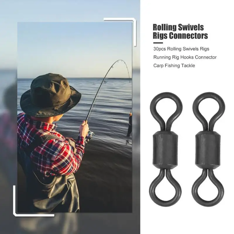 

Durable Rolling Swivels Rigs Connectors 30pcs Fish Connector Rolling Swivel Rig Sea Carp Swivel Fishing Tool Gear Tackle