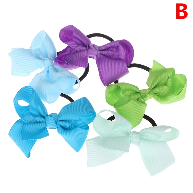 5pcs 5 шт./компл. 20 шт./компл. с бантом из ленты на каблуке высотой с Эластичная лента оголовье для девочек Детские аксессуары для волос - Цвет: 5pcs