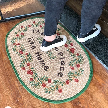 

Hand Woven Entrance Door Water Absorption Mat Oval Carpet Bedroom Area Rugs Flower Pastoral Bath Kitchen Non-slip Mat Home Decor