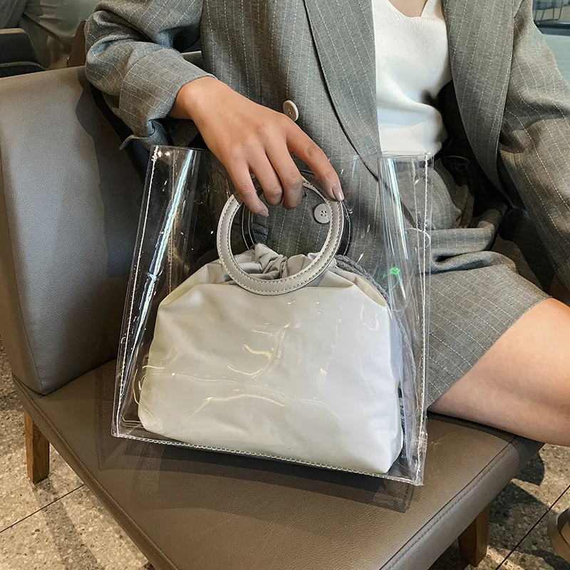 

New Style Different Size Bags 2019 Women's Korean-style Versitile Fashion Simple Transparent Solid Color Hand Different Size Bag