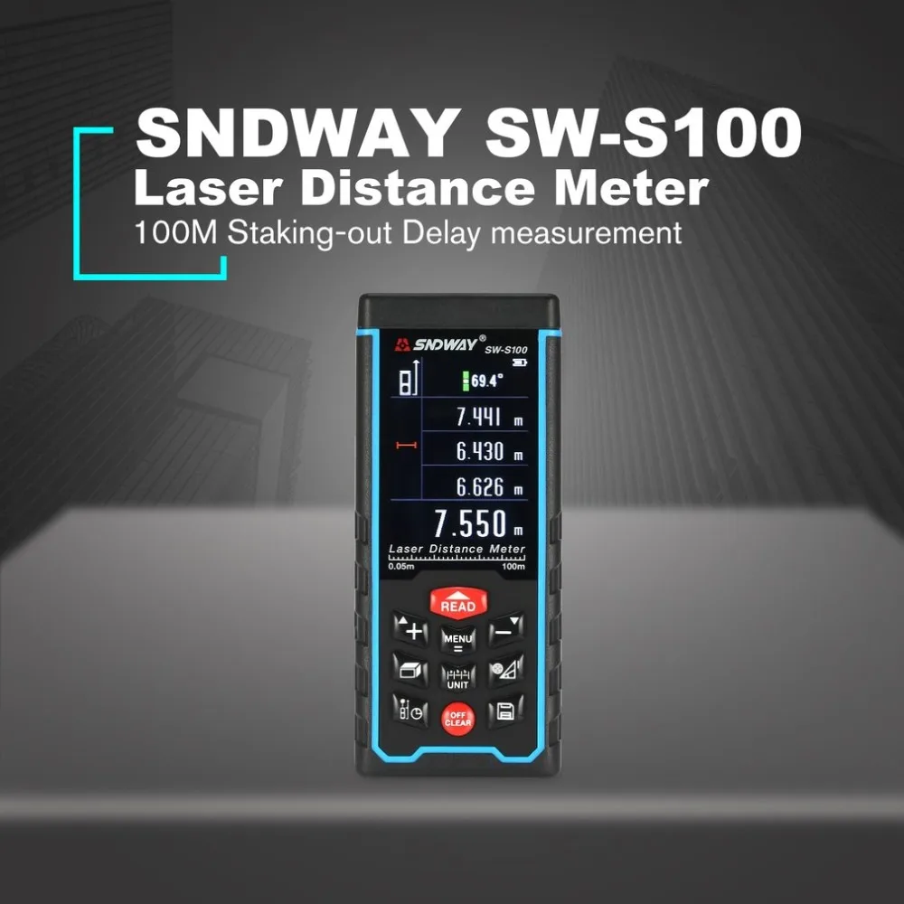 NewestSNDWAY 100 м SW-S100 ручной лазерный измеритель расстояния дальномер trena Лазерная Лента измерительный инструмент дальномер
